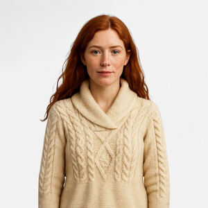 Inis Crafts Cream Wool Cable Knit Sweater - Small